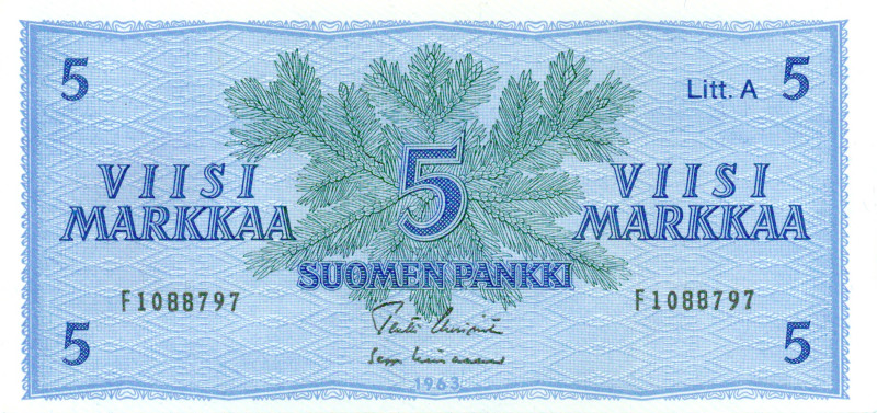5 Markkaa 1963 Litt.A F1088797 kl.6